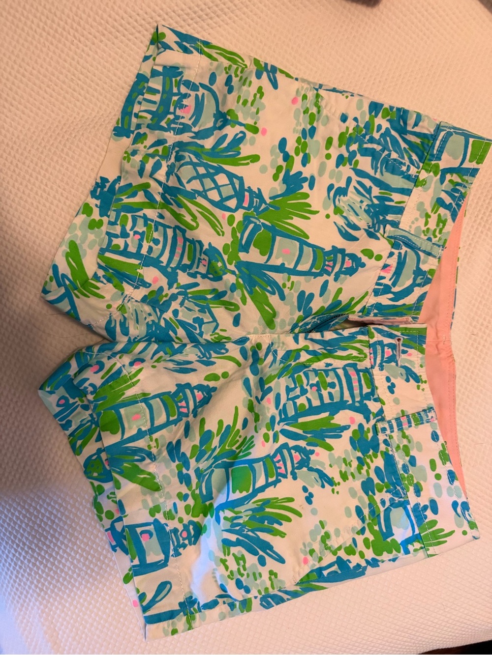 Lilly Pulitzer White Cotton Shorts with Blue, Green & Pink Nautical Print